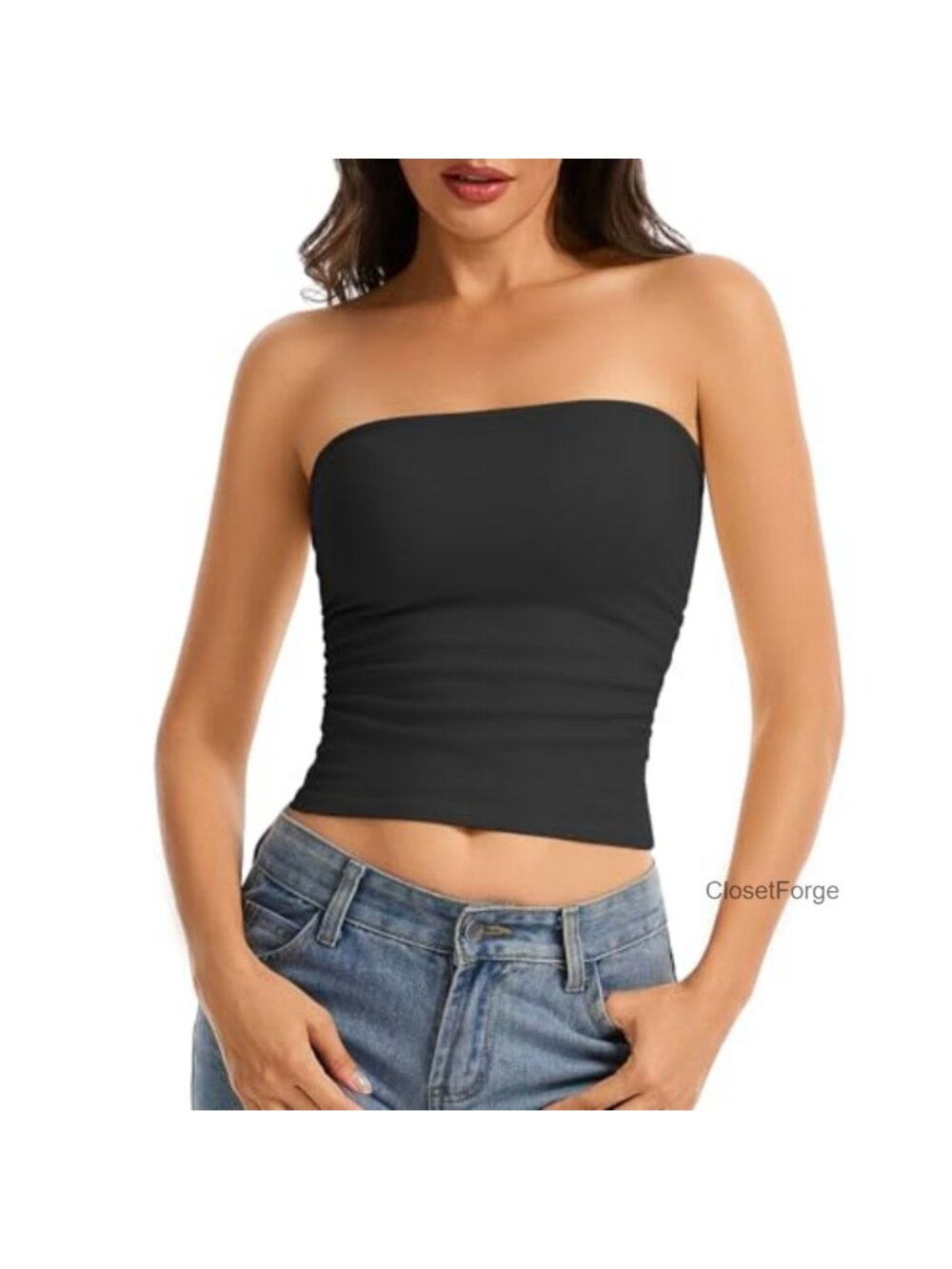 Women Strapless Tube Top Sleeveless Ruching Band Top Summer